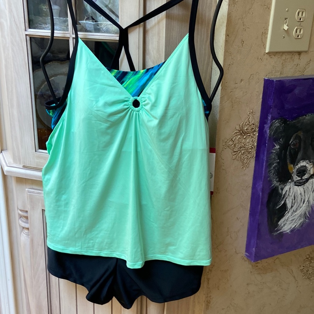 ZeroXposur tankini swimsuit sz XL black green